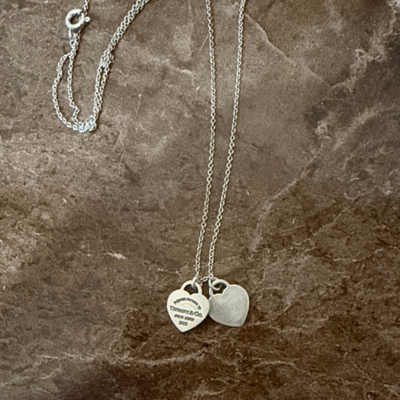 Tiffany & Co. Silver Double Heart Necklace with Engraved Tag - Picture 2 of 7